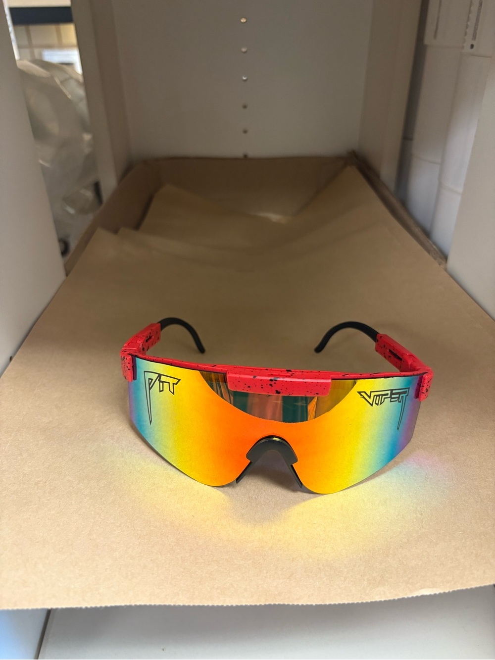 Pit Viper Red Frame Rainbow Mirror Shield Sunglasses